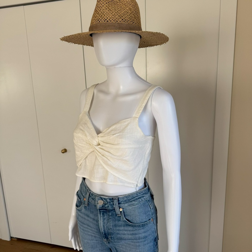 Zara Cream Twist Front Crop Tank Top